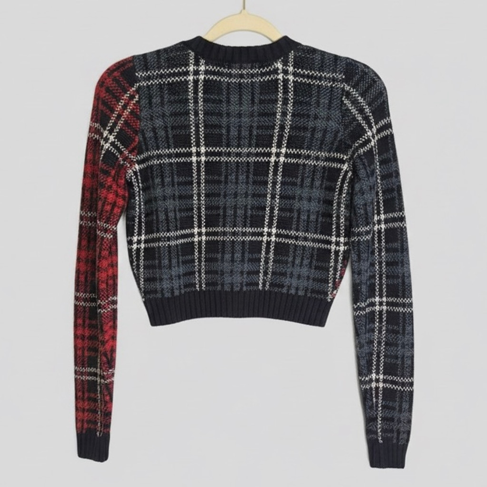 Hollister Cropped Plaid Button-Up Cardigan Sweater Y2K Academia Grunge Small - Picture 2 of 11